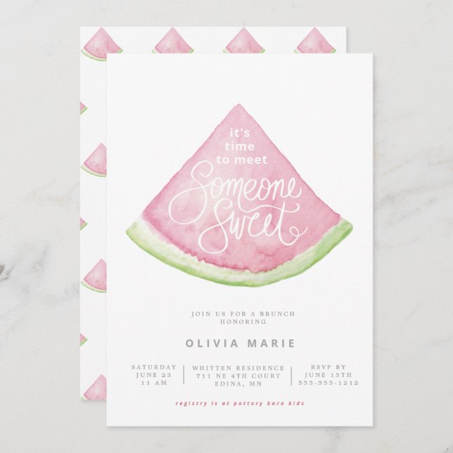 Someone Sweet watercolor watermelon shower design  Invitation (Front/Back)