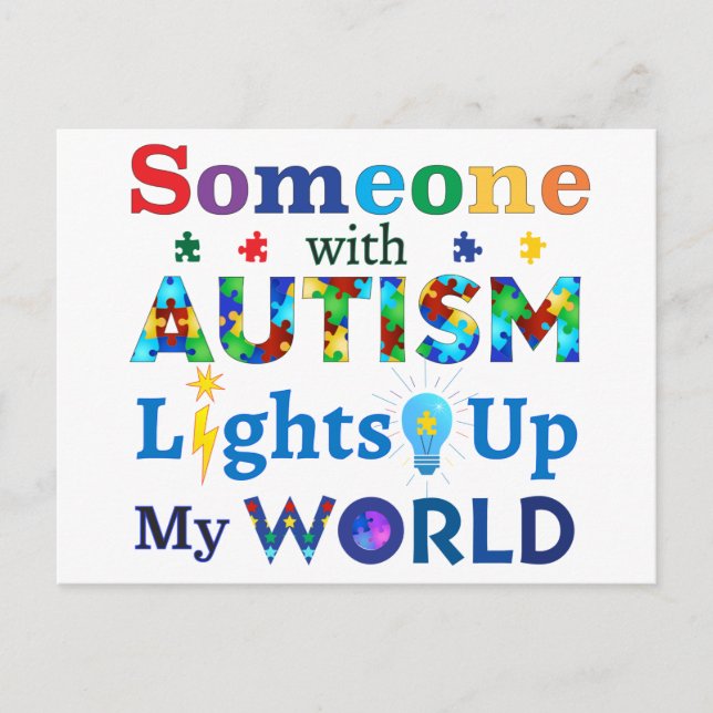 Someone with AUTISM Lights Up My WORLD Postcard (Front)