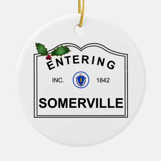 Somerville MA Ceramic Ornament (Front)