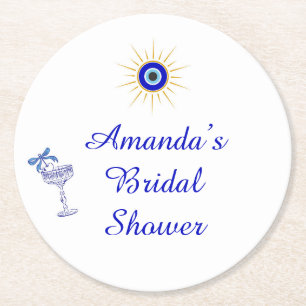 Something Blue and Greek Bridal Shower Round Paper Coaster