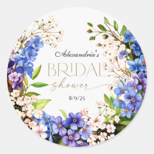 Something Blue: Baby’s Breath & Flax Bridal Shower Classic Round Sticker