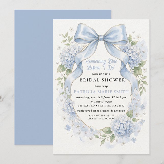 Something Blue Before I do Blue bow Bridal Shower Invitation (Front/Back)