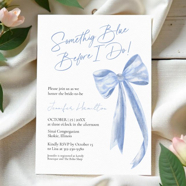 Something Blue Before I Do Blue Bow Bridal Shower  Invitation (Creator Uploaded)
