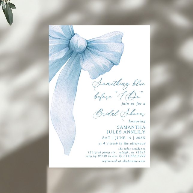 Something Blue Before I Do  Blue Bow Bridal Shower Invitation (Creator Uploaded)