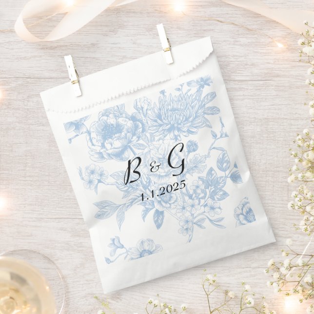 Something Blue Before I Do Blue Floral Toile Favour Bag (Clipped)