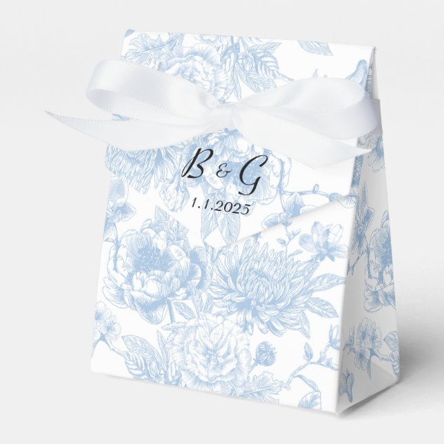 Something Blue Before I Do Blue Floral Toile Favour Box (Front Side)