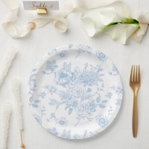 Something Blue Before I Do Blue Floral Toile Paper Plate