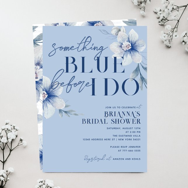 Something Blue Before I do Blue Flower Bridal Invitation (Something Blue Before I Do Dusty Slate Blue Watercolor Floral Bridal Shower Invitations)
