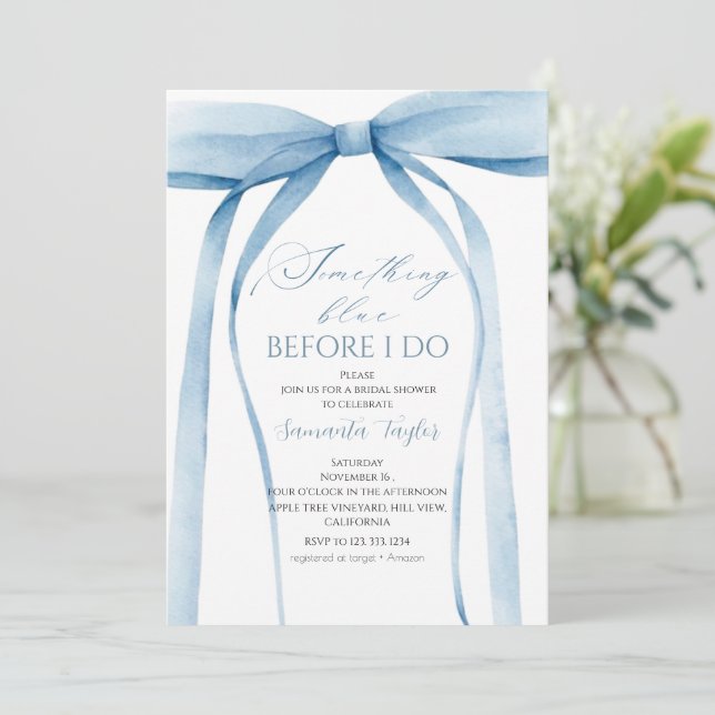 Something Blue Before I Do Bow Bridal Shower Invitation (Standing Front)