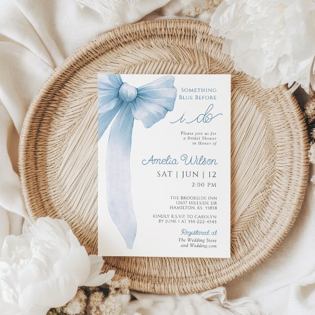 Something Blue Before I Do Bow Bridal Shower Invitation (Something Blue Before I Do Whimsical Bow Bridal Shower Invitation)