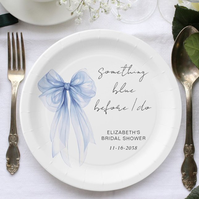 Something Blue Before I Do Bow Bridal Shower Paper Plate (Creator Uploaded)