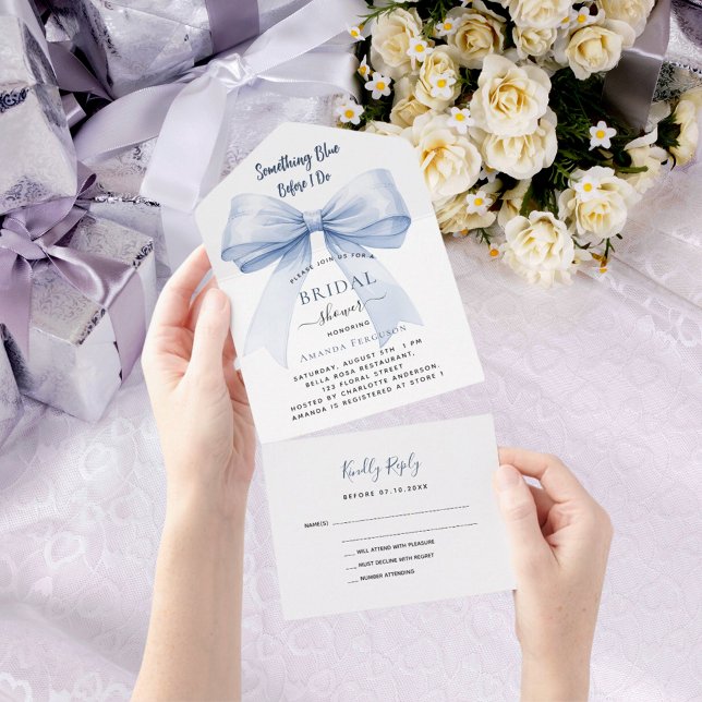 Something blue before I do bow Bridal Shower rsvp All In One Invitation (Creator Uploaded)