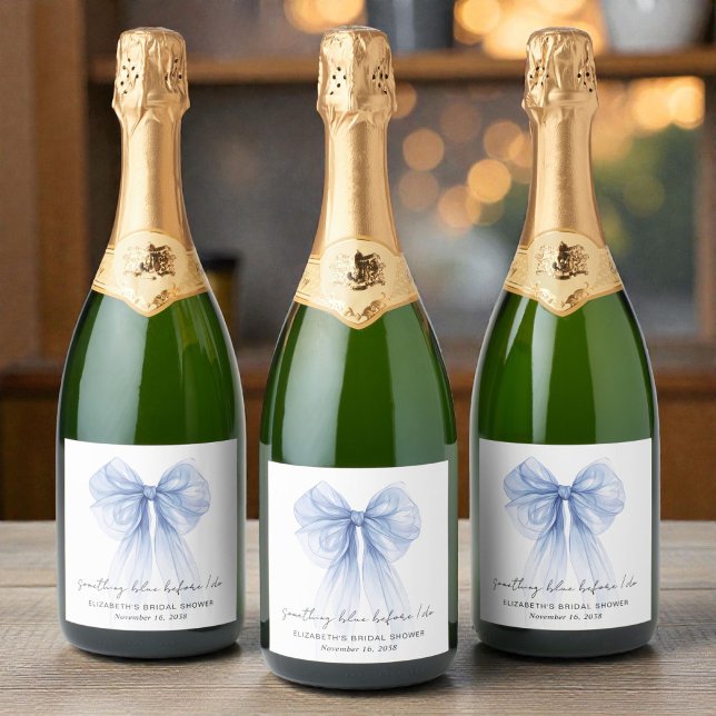 Something Blue Before I Do Bow Bridal Shower Sparkling Wine Label (Something Blue Before I Do Bow Bridal Shower Sparkling Wine Label)
