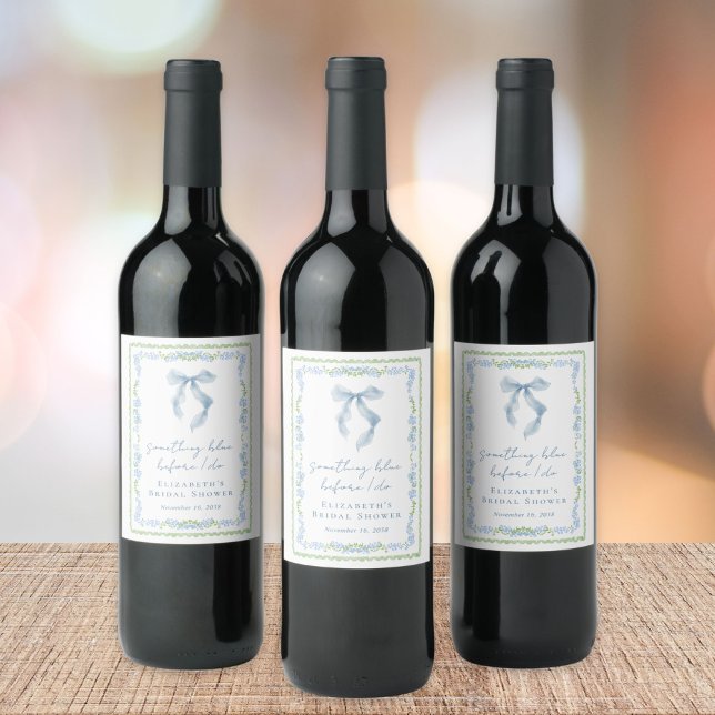 Something Blue Before I Do Bow Bridal Shower Wine Label (Something Blue Before I Do Bow Bridal Shower Wine Label)