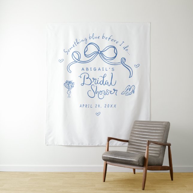 Something Blue Before I Do Bridal Shower Backdrop Tapestry (In Situ)