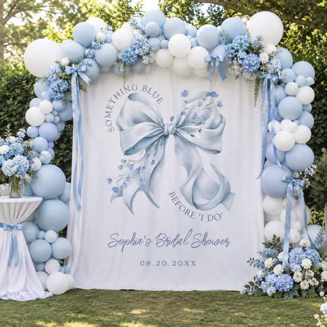 Something Blue Before I do Bridal Shower Backdrop Tapestry (Elegant Something Blue Before I Do Coquette bridal shower Backdrop)