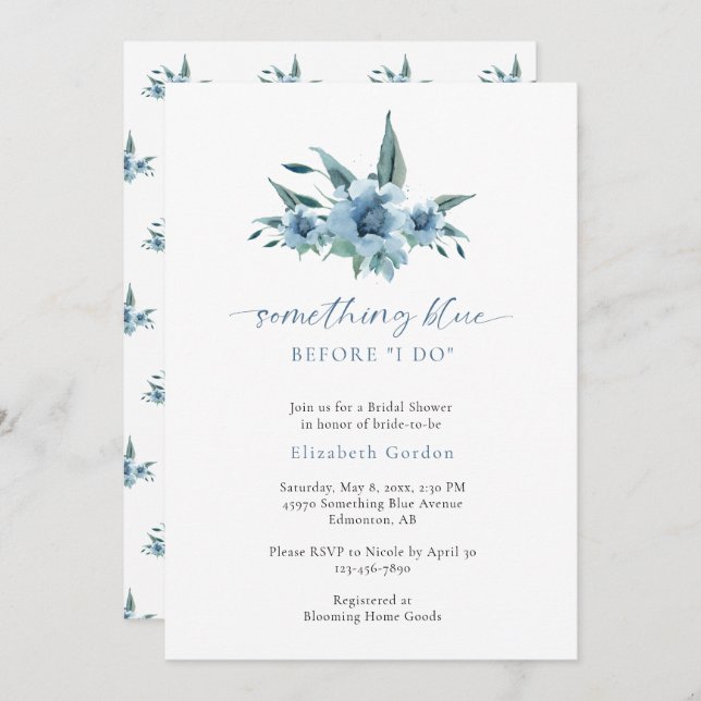 Something Blue Before I Do Bridal Shower Floral Invitation (Front/Back)