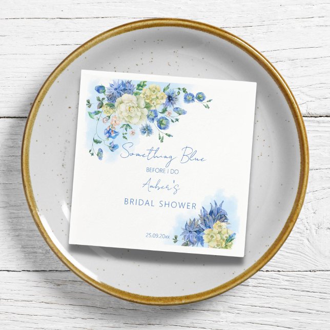Something blue before i do bridal shower floral napkin (Something blue before I do bridal shower personalized napkins delicate dusty blue flowers botanical)