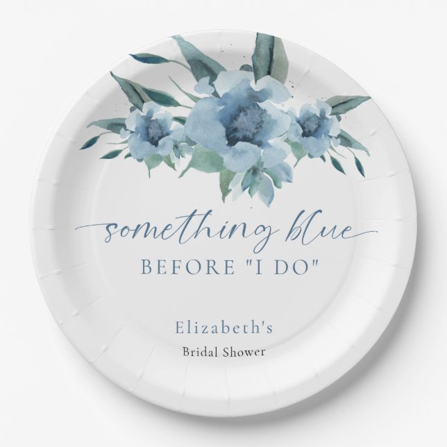 Something Blue Before I Do Bridal Shower Floral Paper Plate (Front)