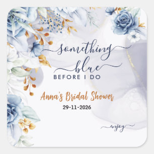 Something Blue Before I Do Bridal Shower Floral Square Sticker