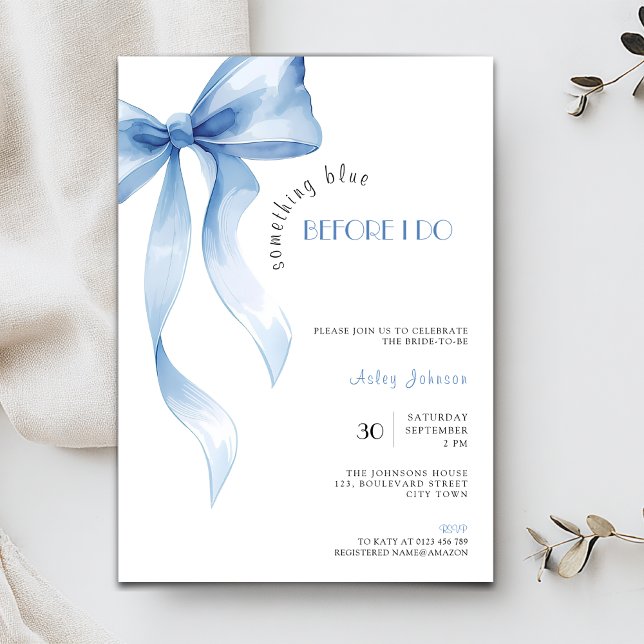 Something Blue before I Do Bridal Shower Invitation (Something blue before I do Bridal Shower Invitation with Blue Bow Coquette.)