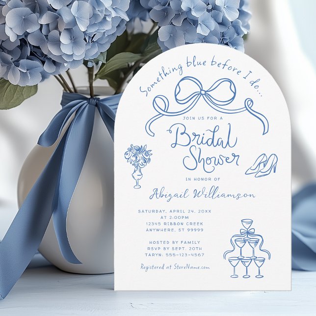 Something Blue Before I Do Bridal Shower Invitation (Shown on a 5"x 7" invitation with Arch Corner Style)
