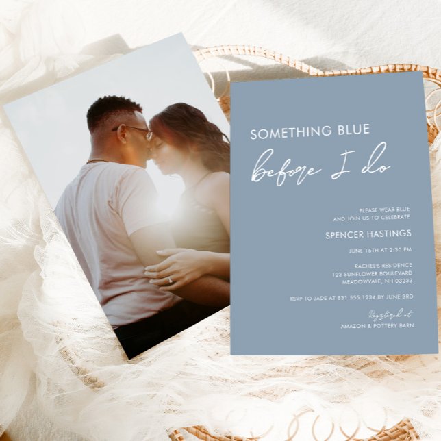 Something Blue Before I Do Bridal Shower Modern Invitation (Something blue before I do photo dusty blue bridal shower invitation)