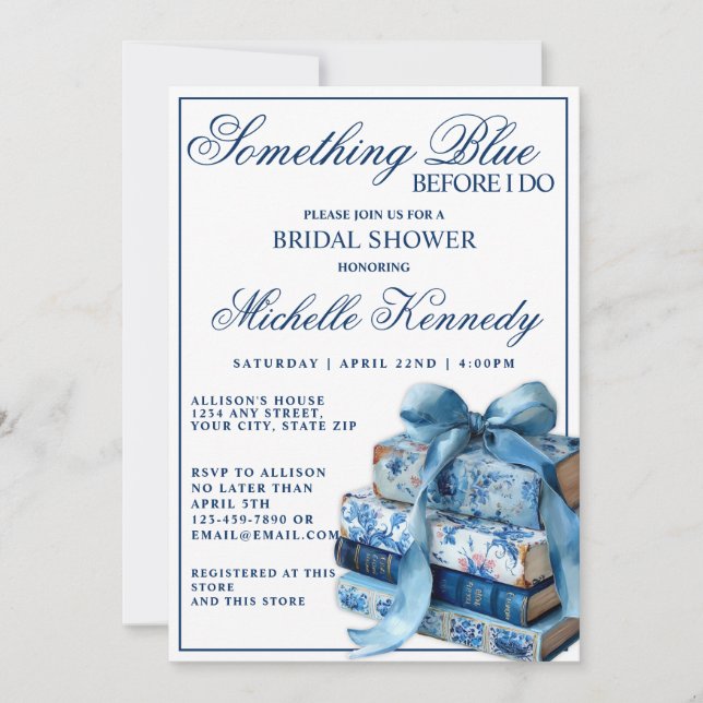 Something Blue Before I Do Elegant Bridal Shower  Invitation (Front)