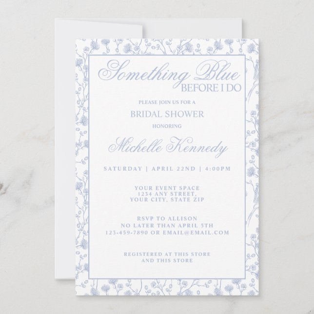 Something Blue Before I Do Elegant Bridal Shower  Invitation (Front)