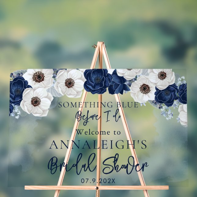 Something Blue Before I Do Floral Bridal Shower Acrylic Sign (Neutral)