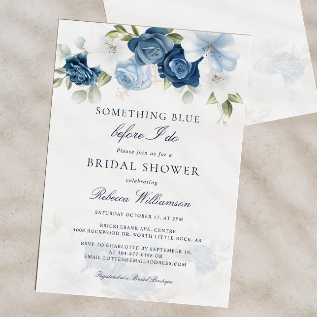 Something Blue Before I Do Floral Bridal Shower Invitation (Dusty Blue Floral Bridal Shower Invitation)
