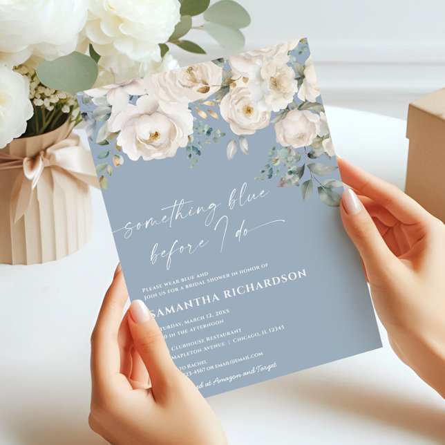 Something blue before I do floral bridal shower Invitation (Creator Uploaded)
