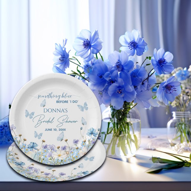Something Blue before 'I do' Floral Bridal Shower Paper Plate (Creator Uploaded)