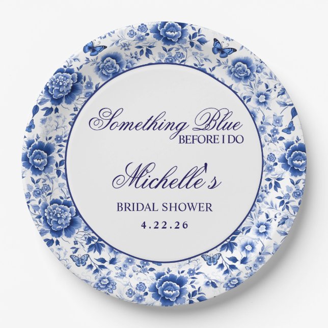 Something Blue Before I Do Floral Bridal Shower  Paper Plate (Front)