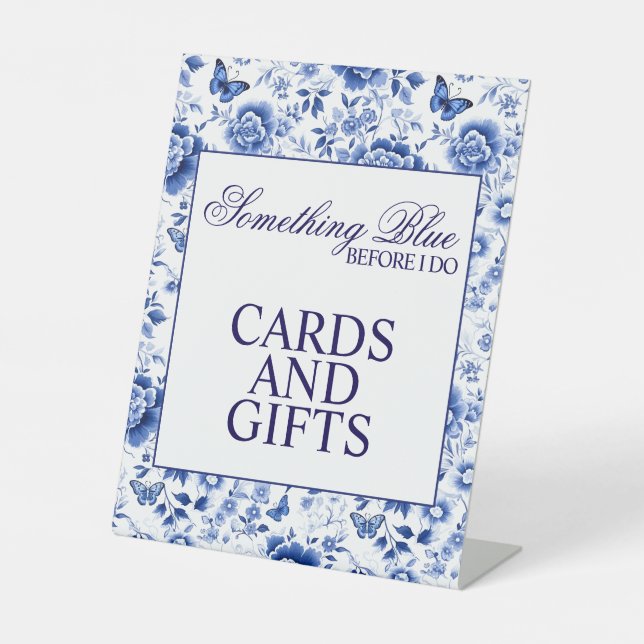 Something Blue Before I Do Floral Bridal Shower  Pedestal Sign (Front)