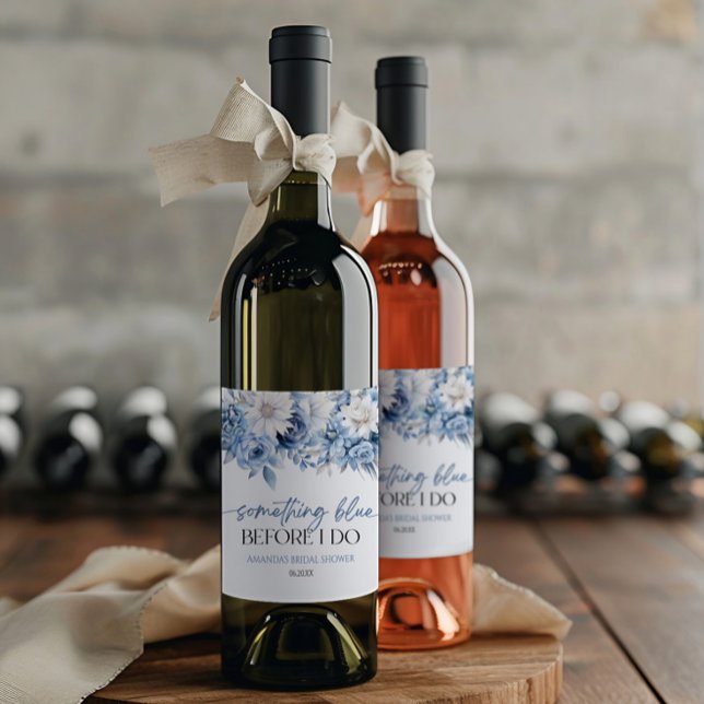 Something Blue Before I Do Floral Bridal Shower Wine Label (Creator Uploaded)