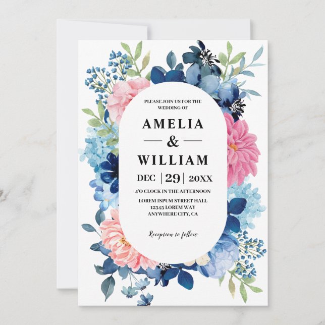 Something blue before i do floral Wedding  Invitation (Front)