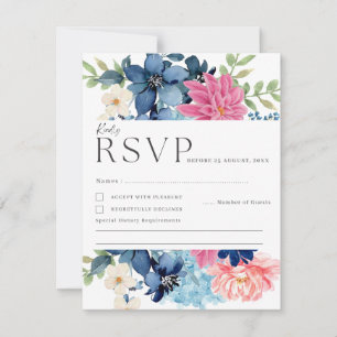 Something blue before i do floral Wedding RSVP Card