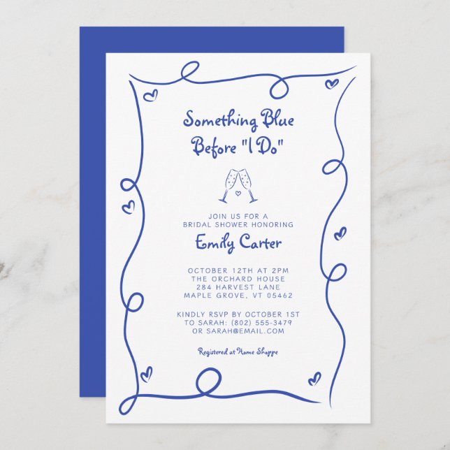 Something Blue Before I Do Hand Drawn  Invitation (Front/Back)