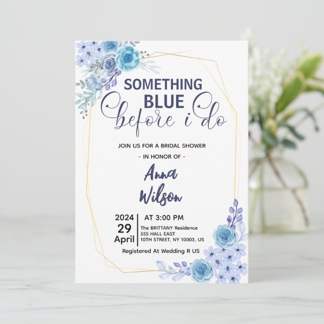 Something Blue Before I Do hydrangea Bridal Shower Invitation (Standing Front)