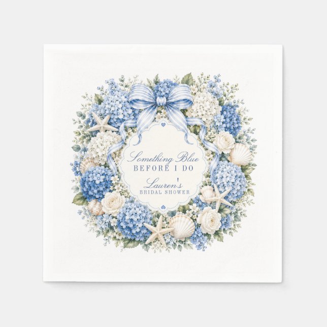 Something Blue Before I Do Hydrangea Bridal Shower Napkin (Front)