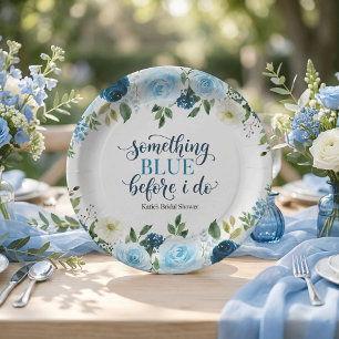 Something Blue Before I Do Navy Floral Bridal Show Paper Plate