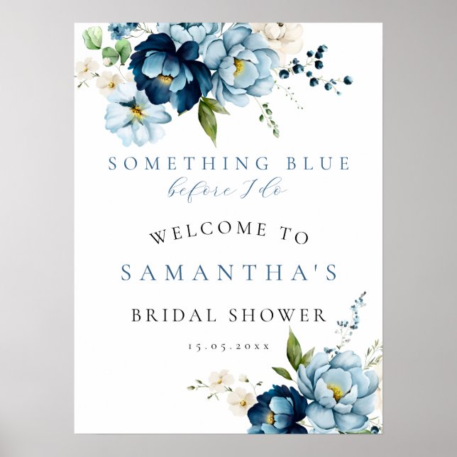 Something Blue BID Navy Bridal Shower Welcome Sign (Front)