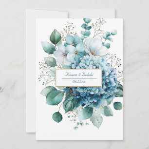Something Blue Blooms Elegant Gold Wedding Invitation