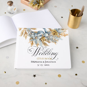 Something Blue, Blue & Gold Wedding Wreath Guest Book