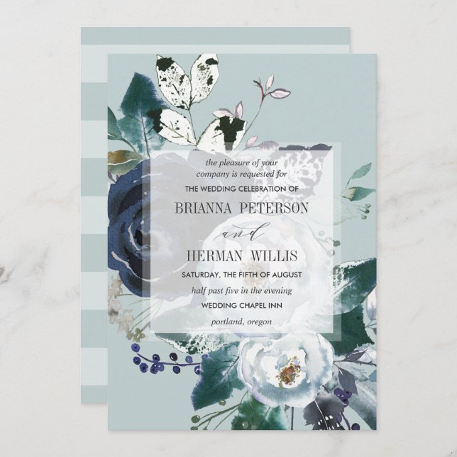 Something Blue Boho Chic flower wedding Invitation (Front/Back)