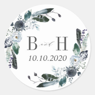Something Blue Boho Chic Monogram Wedding Classic Round Sticker