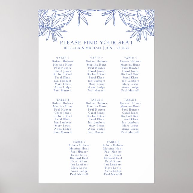 Something Blue Botanical Seating Chart Poster (Front)