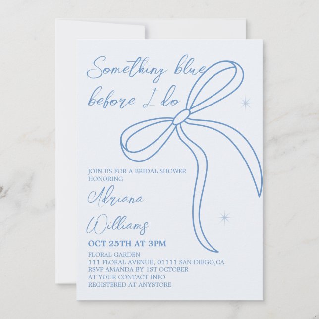 Something Blue Bow Bridal Shower Invitation (Front)