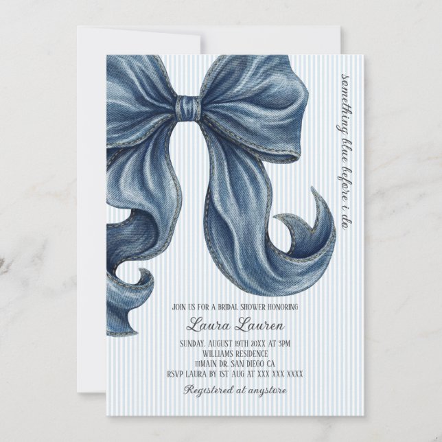 Something Blue Bow Bridal Shower Invitation (Front)